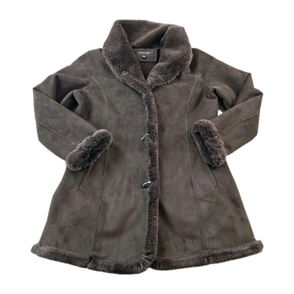 Jones New York Women's Suede Feel Faux Fur Lined Jacket 42" Chest Size Large